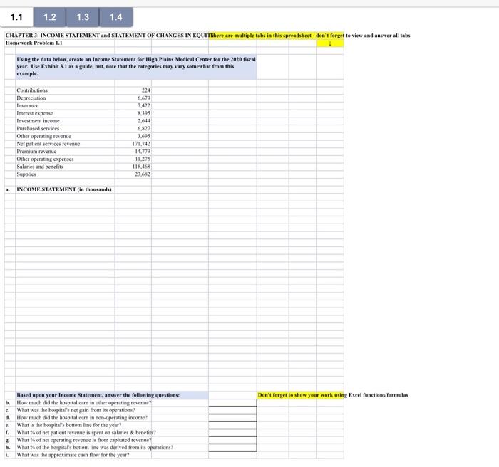 income statement from numbers given as well as answer the questions qiven