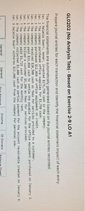 Financial Statement GLO202 (No Analysis Tab) - Based on Exercise 2-9 LO