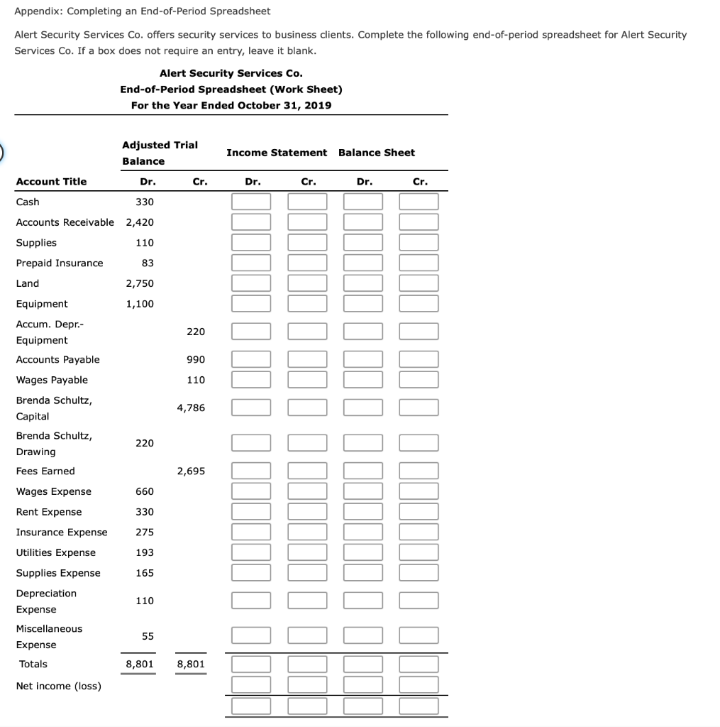 Appendix: Completing an End-of-Period Spreadsheet Alert Security Services Co. offers security