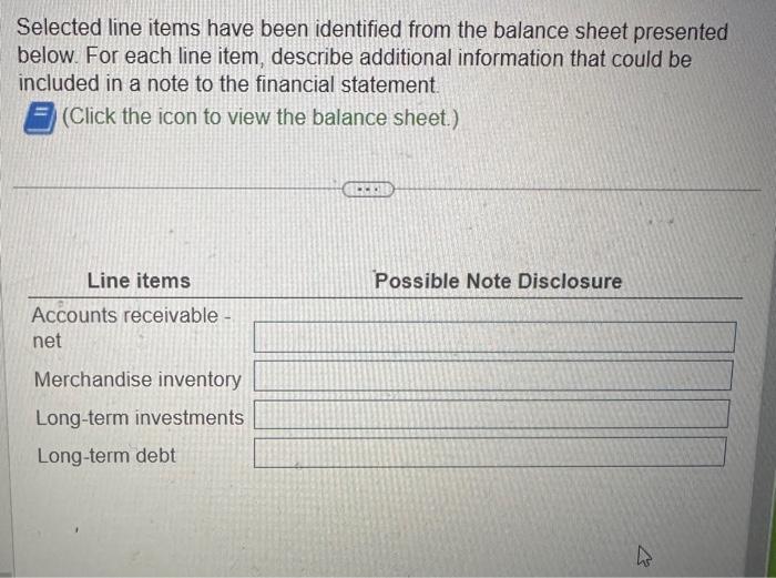below. For each line item, describe additional information that could be included