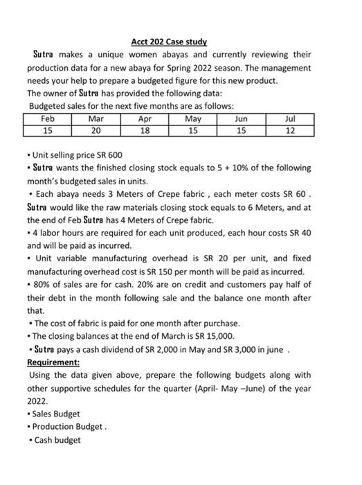 pls help me with this course: Acct202 Acct 202 Case study Sutra