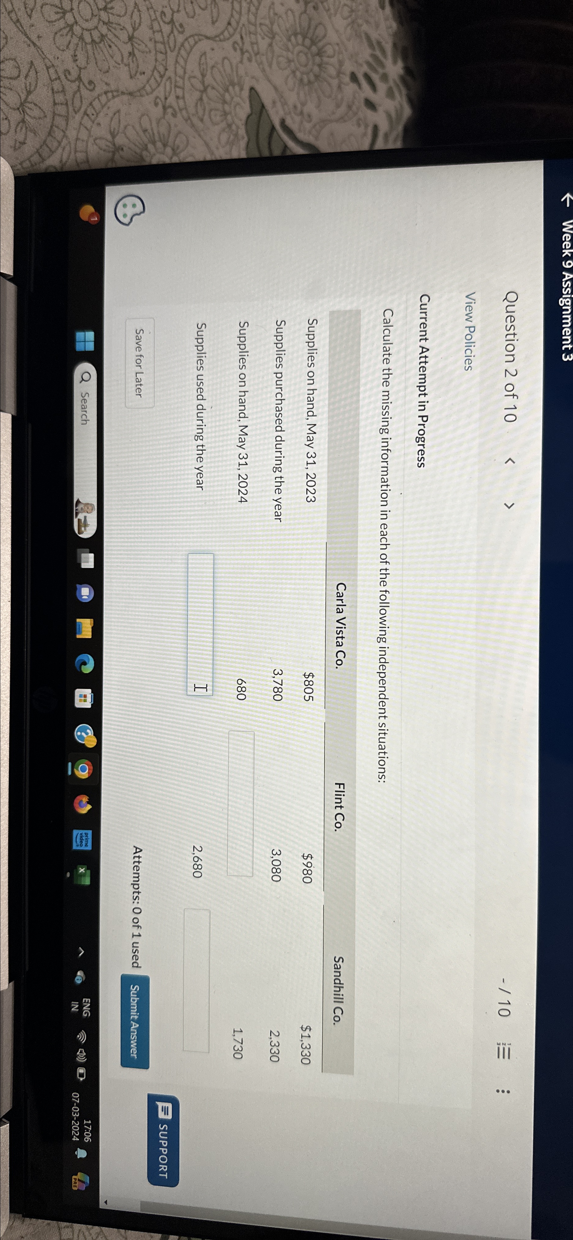  Week 9 Assignment 3 Question 2 of 10 -10 View Policies