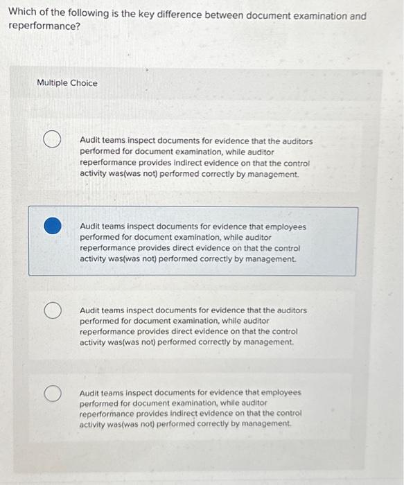  Which of the following is the key difference between document examination