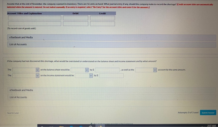 2021: Units Unit Price 55 100 Date Description Nov. 1 Beginning inventory