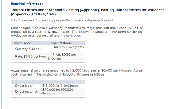  Required information Journal Entries under Standard Costing (Appendix), Posting Journal Entries