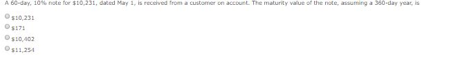  A 60-day, 10% note for $10, 231. dated May 1, is