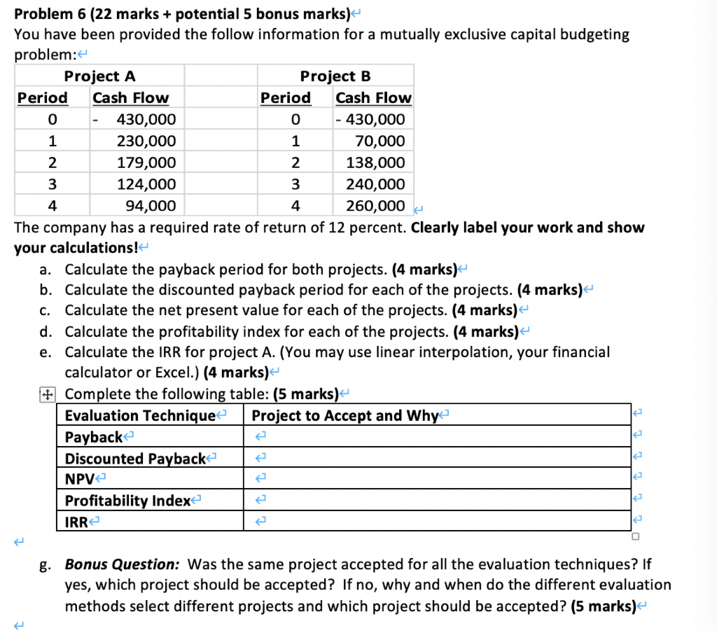  Problem 6 (22 marks + potential 5 bonus marks) You have