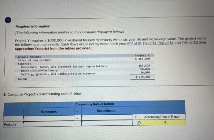 $300,000 investment for new machinery with a six-year life and no salvage
