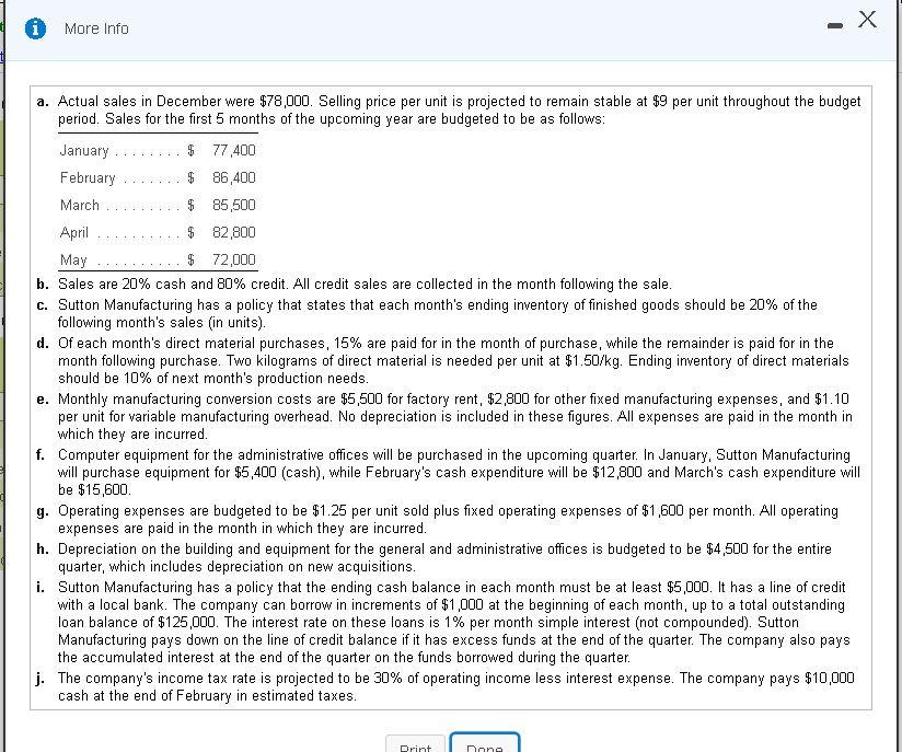 of the upcoming year. The following data pertain to Sutton Manufacturing's operations: