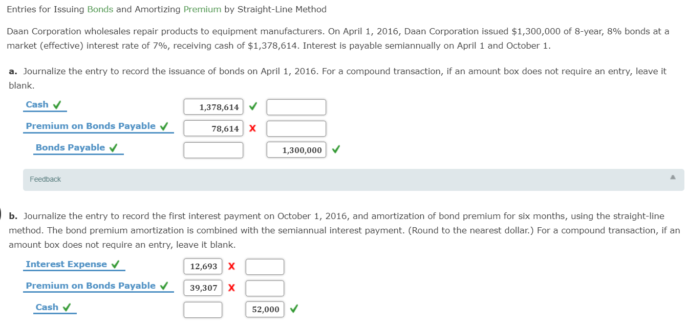  Entries for Issuing Bonds and Amortizing Premium by Straight-Line Method Daan