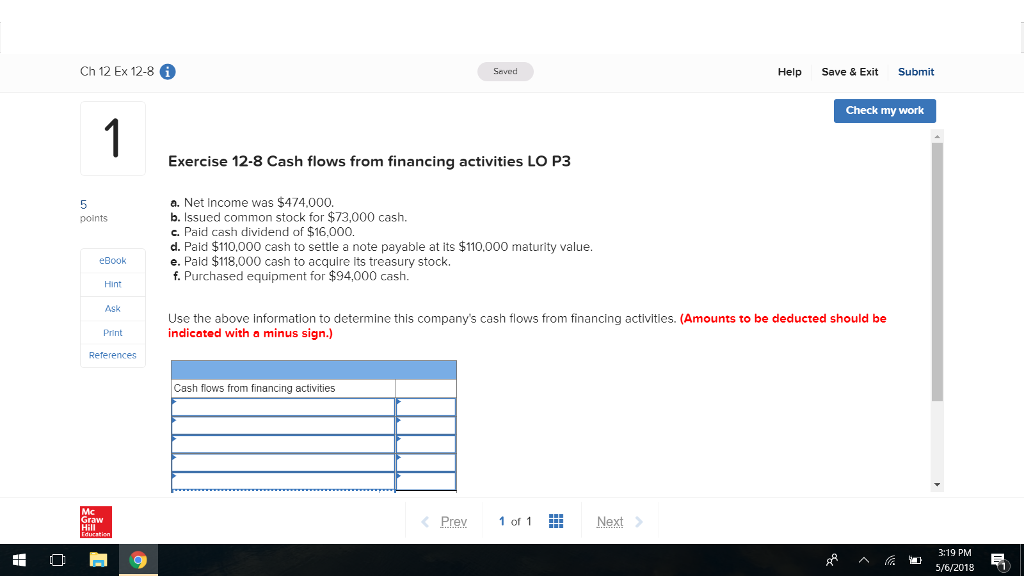 Ch 12 Ex 12-8 Seved Help Save & Exit Submit Check
