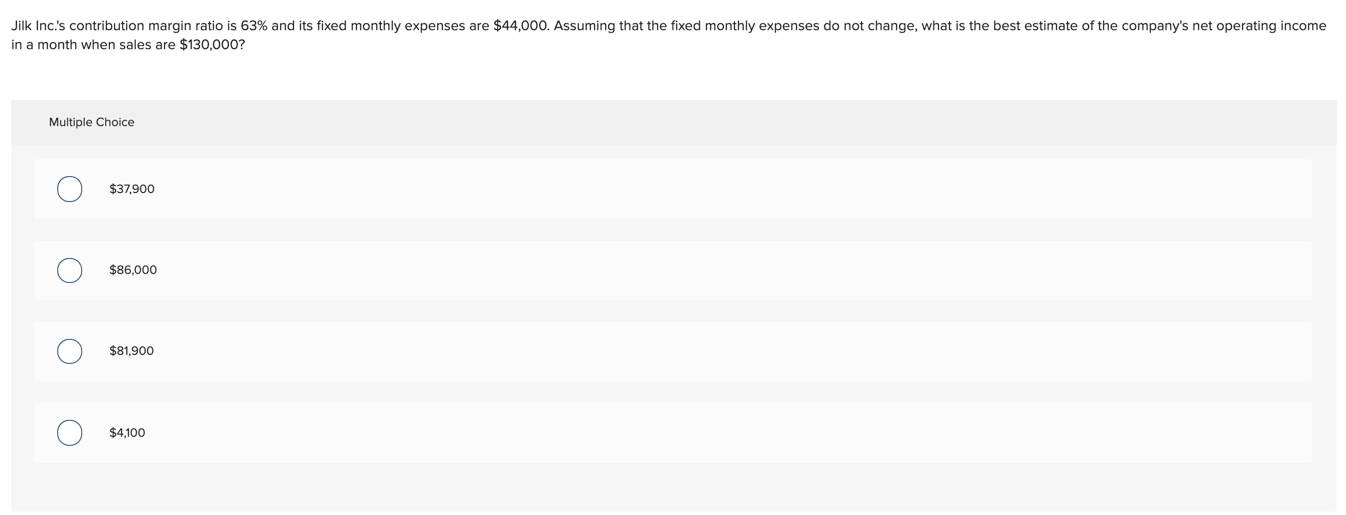  Jilk Inc.'s contribution margin ratio is 63% and its fixed monthly