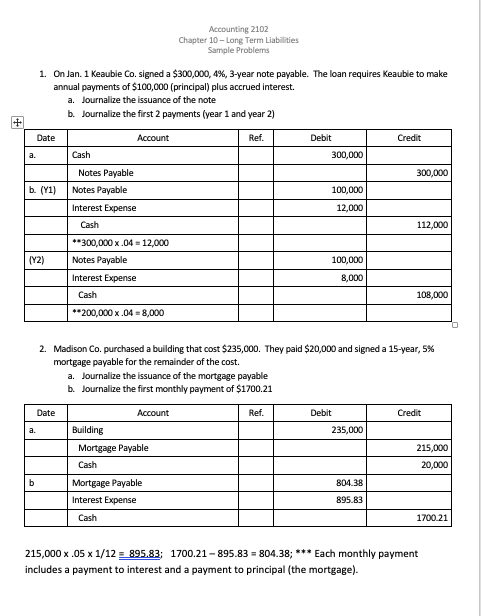  Accounting 2102 Chapter 10-Long Term Liabilities Sample Problems 1. On Jan.