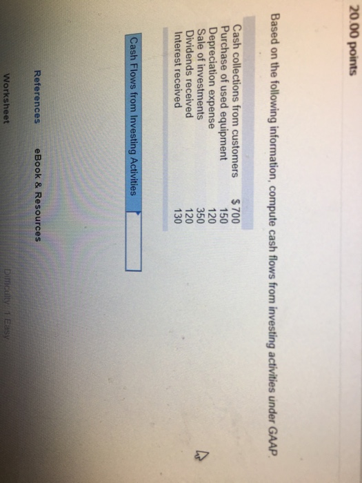  20.00 points Based on the following information, compute cash flows from