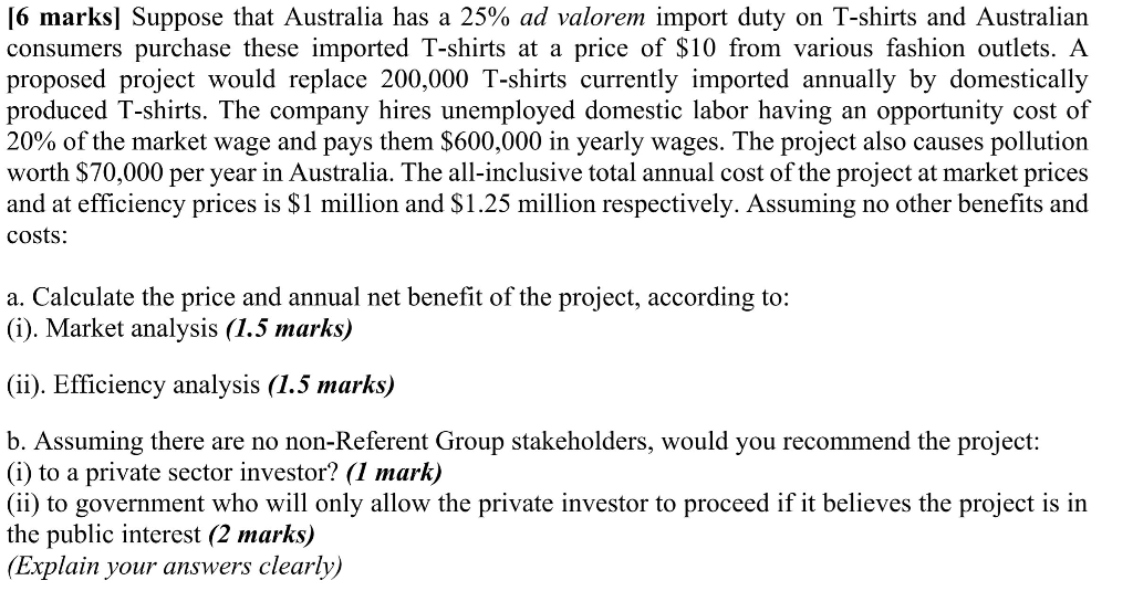  [6 marks] Suppose that Australia has a 25% ad valorem import