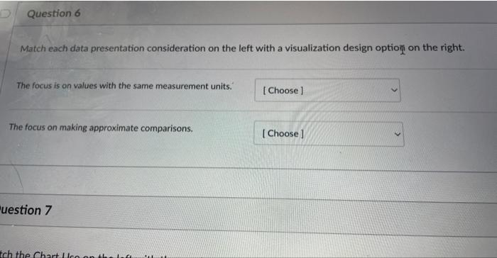  Match each data presentation consideration on the left with a visualization