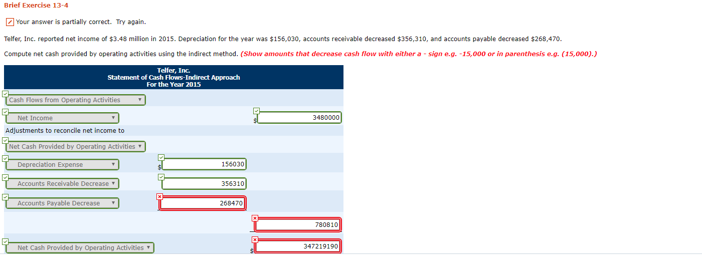  Brief Exercise 13-4 Your answer is partially correct. Try again. Telfer,