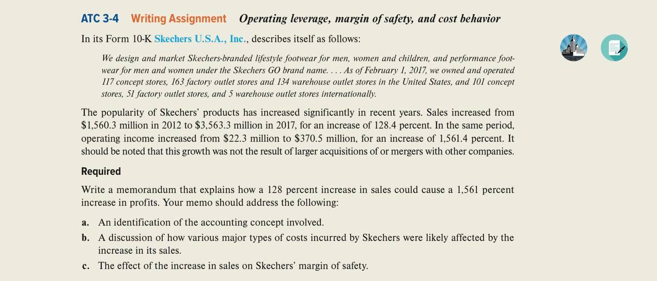  ATC 3-4 Writing Assignment Operating leverage, margin of safety, and cost