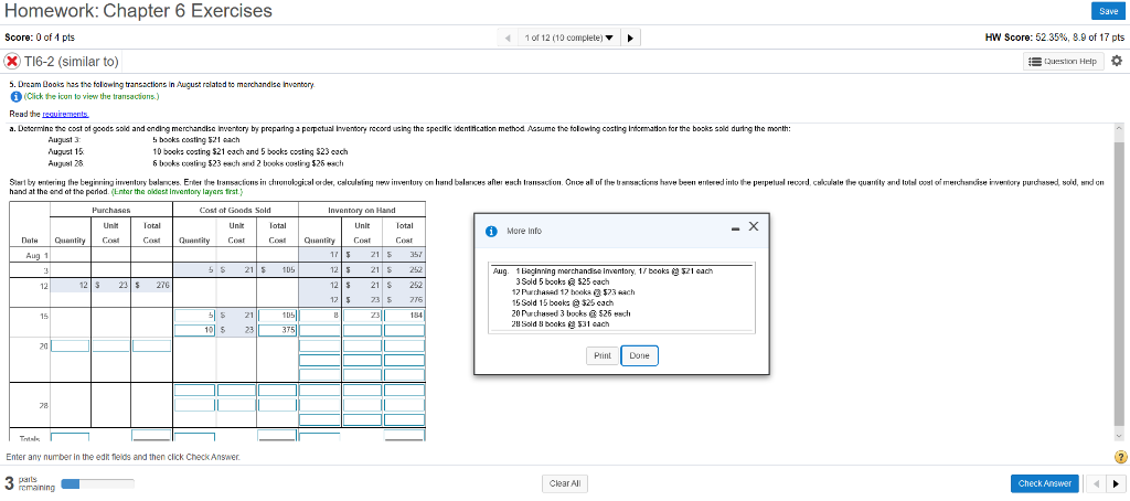 Homework: Chapter 6 Exercises Save HW Score: 52.35 % , 8.9