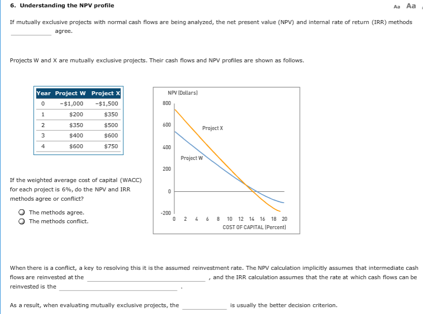 Please answer the following. First blank "(IRR) methods..." (never / always /
