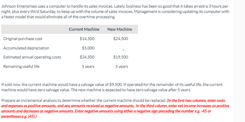New machine cost Salvage value (old) Total $ $ IA The current