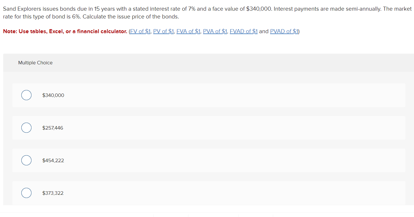 Sand Explorers issues bonds due in 15 years with a stated