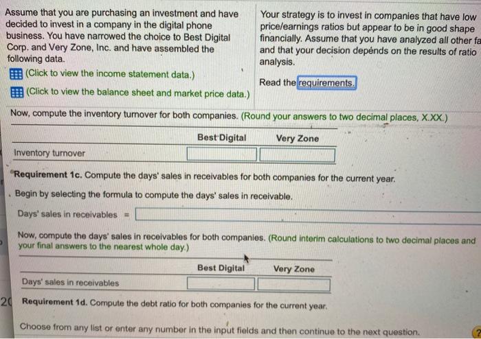 Table - e bl zo he Selected balance sheet and market price