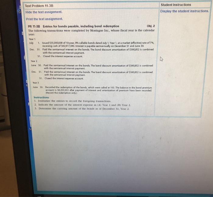  Student Instructions Text Problem 11-3B Hide the text assignment. Print the