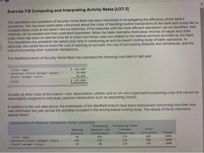  please help asap! Exercise 7-8 Computing and Interpreting Activity Rates [LO7-3)