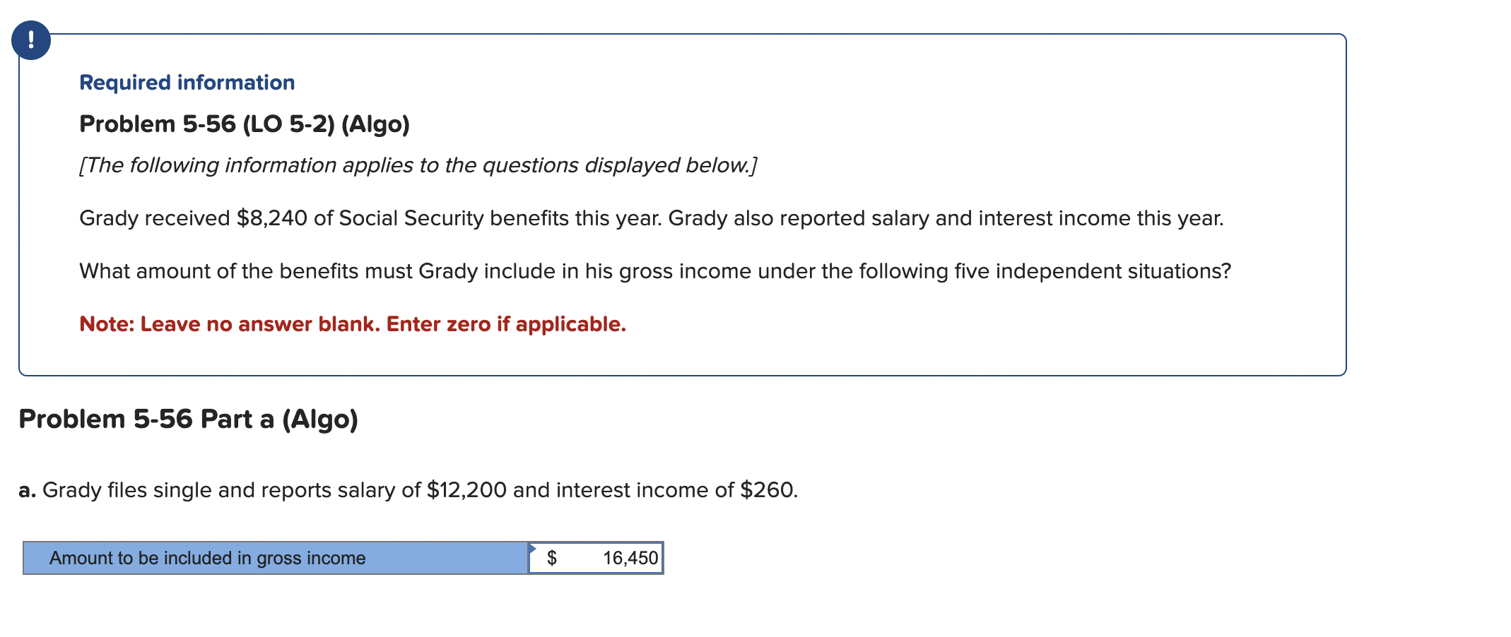  ! Required information Problem 5-56(LO 5-2)(Algo) [The following information applies to