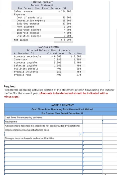 please answer both parts to question 1 Required: repare the operating activities