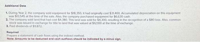 cash flows-indirect method LO 14-1, 14-3, 14-4 The comparative balance sheets and