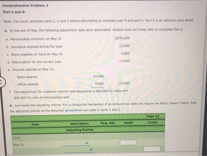  Comprehensive Problem 2 Part 4 and 6: Note: You must complete