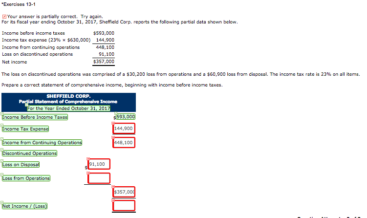  Exercises 13-1 Your answer is partially correct. Try again. For its
