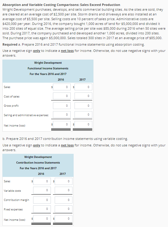  Absorption and Variable Costing Comparisons: Sales Exceed Production Wright Development purchases,