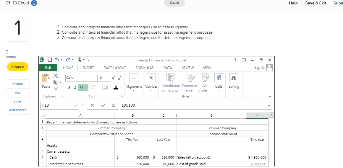  Ch 13 Excel Saved Help Save & Exit Subn 1. Compute