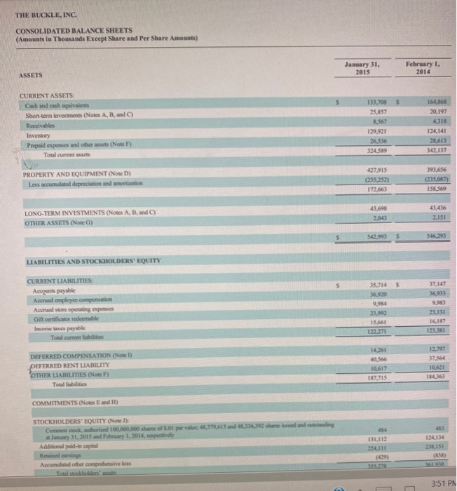 d) day's sales uncollected e) inventory turnover f) days' inventory on hand