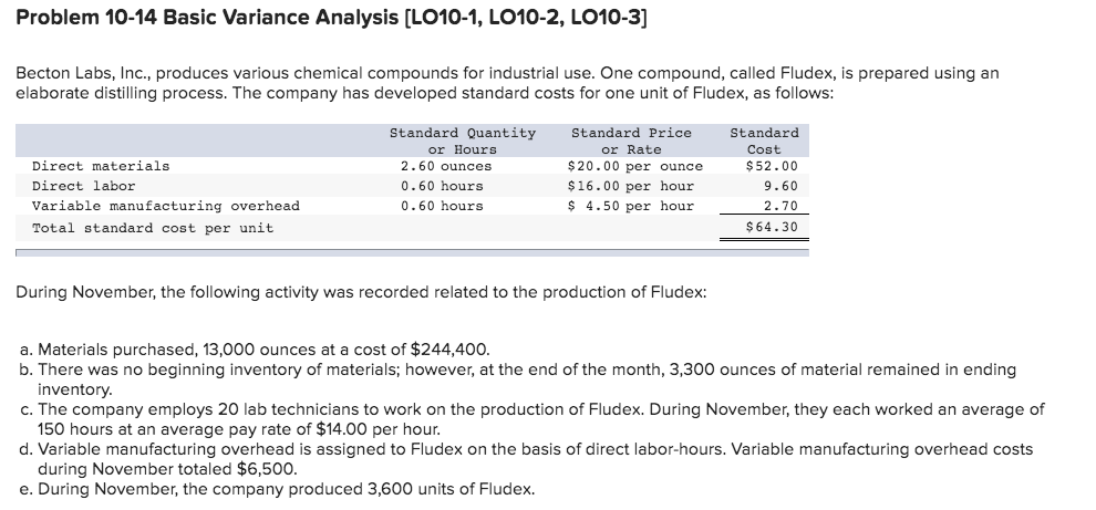 Problem 10-14 Basic Variance Analysis (LO10-1, LO10-2, LO10-31 Becton Labs, Inc.,