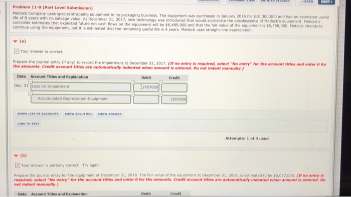  Just part B Problem 11-9 (Part Level Submission) ny uses special