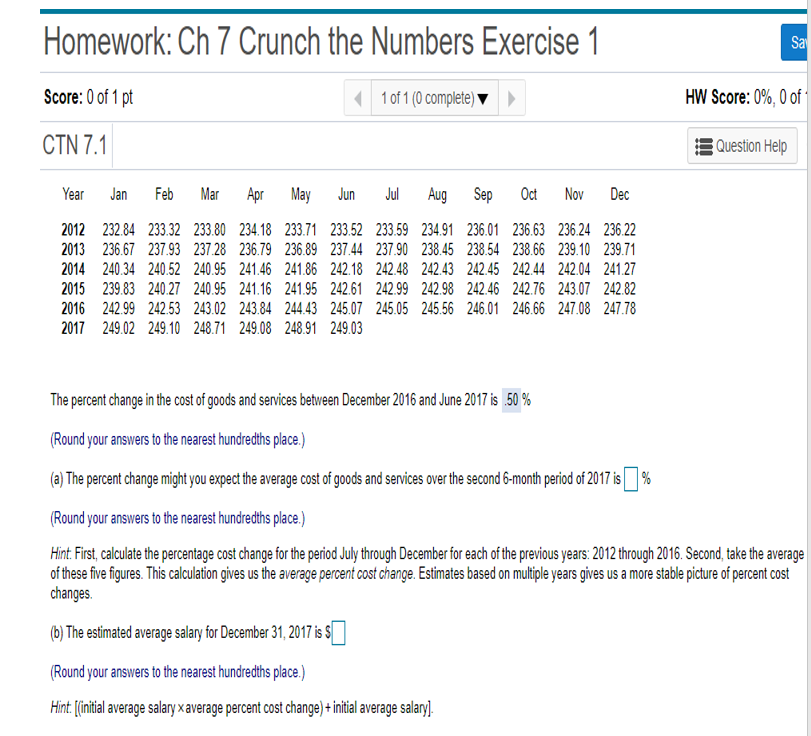  Homework: Ch 7 Crunch the Numbers Exercise 1 Sa Score: 0