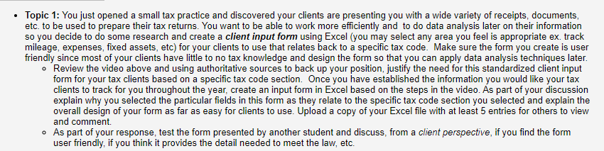 - Topic 1: You just opened a small tax practice and