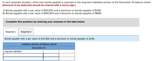  In each separate situation, show how bonds payable is reported in