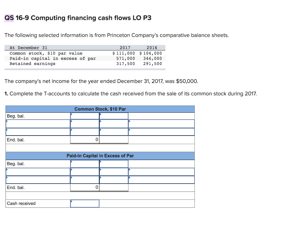  QS 16-9 Computing financing cash flows LO P3 The following selected