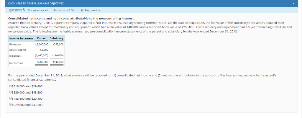 CLICK HERE TO REVIEW LEARNING OBJECTIVES QUESTION 5 Not yet answered