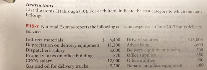  Instructions List the items (1) through (10). For each item, indicate