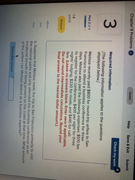  Chapter 9 Problems Saved Help Save & Exit Submit 3 Check