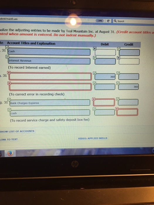 debit memorandum: August deposits 71,265 Safety deposit box fee 85 Checks deared