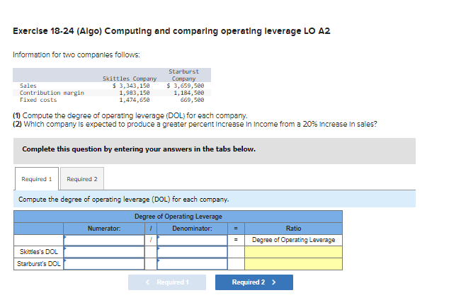  Exerclse 18-24 (Algo) Computing and comparing operating leverage LO A2 Information