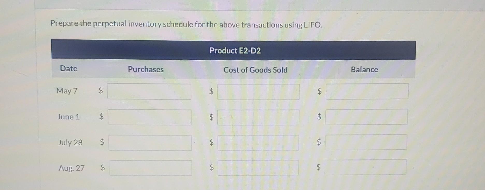 E2-D2 include the following purchases. On June 1, Coronado sold 25 units,