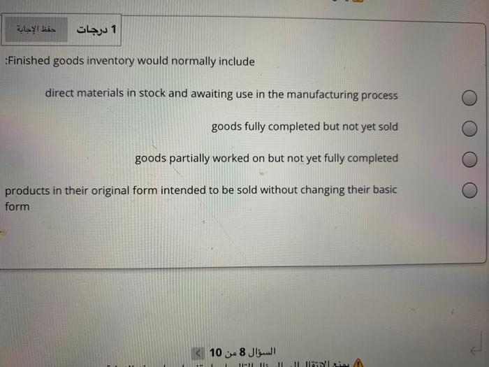  1 1 : Finished goods inventory would normally include direct materials